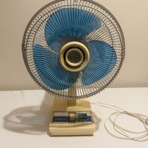 Vintage SAMSUNG Electric 3 Speed Oscillating Fan SF-1200A BLUE Blades
